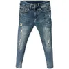 Jeans classici stile coreano da uomo 2023 blu strappati per uomo Pantaloni cargo skinny estivi alla moda alla moda 231228
