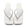 Slippers Women Summer Female Shoes Beige Heeled Sandals Med Glitter Slides Square Toe Platform Rubber Flip Flops 2023 Black Jell