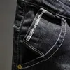 Mode Top Mens Jeans Brand Robin Hip Hop Spring Herfst gescheurd voor mannen Solid katoen volledige lengte Mid Black Color Sale X0621