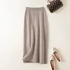 Корейские зимние кашемировые вязаные длинные юбки для женщин y2k, модные юбки трапециевидной формы средней длины с высокой талией, женские шерстяные штаны 231228