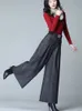 Herfst Winter Wollen Mix Culotte Elegante Hoge Taille Wijde Pijpen Broek Baggy Koreaanse Mode Pantalones Oversize Riem Broek 231228