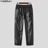 Männer Hosen Einfarbig PU Leder Elastische Taille Taschen Lose Hosen Männer Jogger Streetwear Casual Pantalon S-5XL INCERUN 231228