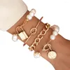 Braccialetti fascino stile in acciaio in acciaio in acciaio inossidabile clip clip bracciale per donne fuax perla set regali di gioielli