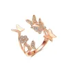 Cluster anneaux belles dames belles-belles-sonnerie rose couleur or ouverte pour les femmes avec des cadeaux bijoux en pierre de zircone cubique 284h