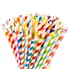 Disposable Cups Straws 25pcs Colorful Striped Biodegradable Paper Drinking Wedding Birthday Party Favors Decoration Supplies