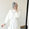 Roupas étnicas mulheres eid tampo muçulmano recorda blusas de colarinho único cardigan dubai dubai malaysian sólida casual solar botão de proteção