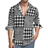 Chemises décontractées pour hommes Jaune Black Houndstooth mâle millésime à manches longues Blouses élégantes Vêtements imprimés d'automne grande taille