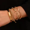 Link Chain Flashbuy Verstelbare 4 stuks set Punk Bangle Armbanden Sets Vrouwen Mannelijke Vintage Persoonlijkheid Goud Kleur Set Sieraden Pulseira305f