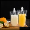 Otros Drinkware Drinkware 200-500 ml Stand-Up Plástico Bebida Bolsa de embalaje Bolsa de boquilla para bebidas Jugo líquido Leche Café Gota Delive DHR8E