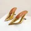 Slippers 2024 European Style Bright Surface Patent Leather Mueller Shoes Women's High-heeled Wedge Fashion