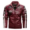 Otoño de los hombres de la motocicleta chaqueta de cuero casual patchwork vintage abrigo biker pu bordado bombardero cremallera polar chaquetas masculinas 231227