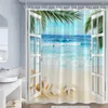 Rideaux de douche océan plage paysage fenêtre blanche île palmiers été nature paysage tissu maison salle de bain décor avec crochets