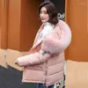 Women's Down Big Fur Collar Jacket Women Winter Overrock Bright For Coat Puffer Hooded