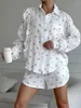 Women's Sleepwear Marthaqiqi Fashion Printing Ladies Pajamas Set Long Sleeve Nightwear Turn-Down Collar Shorts Casual Women Nightie Suit