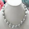Collana di perle d'acqua dolce barocche grigio argento naturali autentiche da 9-10 mm 18 326D