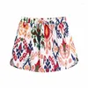 Women's Shorts Women Vintage Ethnic Style Printing Casual Female Elastic Waist Drawstring Loose Clothes P2208