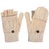 Gants de cyclisme 1 paire de laine pour femmes avec rabat de mitaine rabattable chauffe-mains mitaines convertibles hiver (Beige)