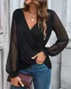 Koszulki damskie moda bluzka bluzka wiosna czarna top seksowne głębokie kontrast w szyku w szyku koronkowy Temperament dojeżdżający długie rękawy