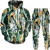 Homens Tracksuits Estilo Étnico 3D Impresso Homens Mulheres Tracksuit Define Casual Hoodie Calças 2 Peças Oversized Pulôver Moda Roupas