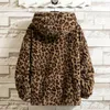 FULHO FUL ZXRYXGS Autumn Leopard Imitation Jackets 2023 solto com macio com capuz e gola de colar de gola em pé Mulheres