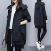 Kadın Trençkotları 2023 Bahar Sonbahar Kapşonlu Orta Uzunluk Stil Sıradan Düz Renk Gevşek Ceket Bluz Kadınsı Rahat İnce
