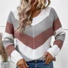 Women's Sweaters Women Crochet Pullovers Top Long Sleeve Striped White Crop Sweater Loose Fit Sexy Contrast Color Casual Style Streetwear