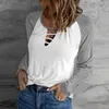 Women's Blouses Sexy Hollow Out Athletic Tshirts Women Casual Fashion Top Long Sleeve Colorblock Round Neck Blouse Daily Blusa Pullover