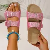 Slippers 2023 Summer Leopard Print Glitter Open Toe Ladies Double Buckle Flip-flops Plus Size Sandals