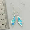 Kolczyki Dangle Kongmoon Rhombus Shape Ocean Blue Fire Opal Srebrna biżuteria dla kobiet Drop