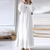 Etnische kleding Ramadan Turkije Lange jurken Damesmode Abaya Dubai Luxe effen kleur O-hals mouw Vintage ruches galajurk Kaftan