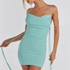 Casual Dresses Sexig Ruched Backless Bodycon Mini för kvinnor 2023 Summer Spaghetti Strap Sleeveless Party Night Club Birthday Dress Robes