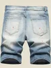 Мужские рваные летние модные короткие джинсы с граффити, повседневные тонкие джинсовые шорты с большими дырками в стиле ретро, мужская брендовая одежда 231227