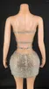 Work Dresses Shinning Crystal Diamonds Sexy Mesh See Through Mini Bodycon Two-Pieces Women Birthday Party Celebrate Performance Costume Suit