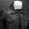 JUMPSNOW Herrmotorcykelskinnjacka stor storlek Ficka svart dragkedja LAPEL Slim Fit Male Spring Autumn High Quality Pu Coat 231227
