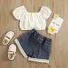 Vêtements Fashion Fashion European American Baby Girls Lace Top Denim Shorts Princess Suits d'anniversaire Fête pour enfants Vêtements 1-6Y