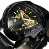 WINNER Official Watches Mens Automatic Mechanical Watch For Men Top Brand Luxury Skeleton Triangle Gold Black 210329304U