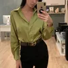 Spring Casual Blouse Fashion Femmes Long Manches Summer Tops Vintage V Shirts Neck Elegant Sexy Silk Blouse Femme 5273 231227