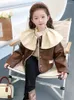 Vestes en cuir et tissu pour filles, manteau d'automne 2023, vêtements à la mode pour enfants, Col Claudine Top Jack