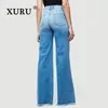 Xuru European och American Elegant Style Jeans Womens Wear Micro Fleared Pants Mid Rise Long Denim K76125 231228