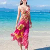 Robes décontractées Femmes Robe d'été sans manches longue fête Bobo plage dos nu imprimé en soie rose robe LWL1531