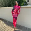 2024 Designer Sukienki Maxi Kobiety z długim rękawem sukienka Bodycon Spring Sexy Tieb Dye Sukienka Y2K Nocna impreza noszenie zbiorcze Hurtowe ubranie 10486