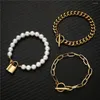 Braccialetti fascino stile in acciaio in acciaio in acciaio inossidabile clip clip bracciale per donne fuax perla set regali di gioielli