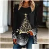 Damen-T-Shirt, T-Shirts, Weihnachten, Herbst, 3D-Baum-Druck, langärmelig, Rundhalsausschnitt, modisch, Atmosphäre, Regenpfeifer, Frauen-Top, Drop-Lieferung, Appare Otjow