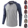 Men's T Shirts Mens Fashion Tee Shirt Drawstring Solid Athletic Casual Color Long-Sleeve Top Blouse Cotton Hoodie Male Clothes