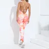 Set attivi Tuta da donna Rosa Tie Dye Gradiente Set yoga senza maniche 2024 Allenamento Palestra Fitness Croce Backless One Piece Body pagliaccetto