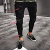 Calça Skinny Denim Hip Design Moda Destruída Jeans Reta Hop Rasgado Calças Masculinas Preto Fit Slim Zipper Desfiado 231227