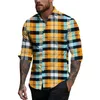 Heren T-shirts Lente Zomer Casual Plaid Print Revers Lange Mouw Top Camisas De Hombre Voor Mannen Ropa