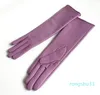 Women natural sheepskin leather long glove lady genuine leather touch screen driving glove