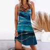 Casual Dresses Abstract Painting Summer For Women Vintage Print Sleeveless Boho Beach Dress Hollow Out V Neck Sundress Loose Robe