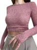Koszulki damskie Style Ins Fashion Kolor Sexy Midriff Ofaring Top Minimalistyczna swoboda T-shirt okrągły okrągły okrąg